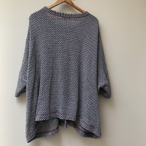 Sahara Cardigan Jacket Sze M / L Navy Blue & White Cotton Blend Draped Oversized - Picture 11 of 12